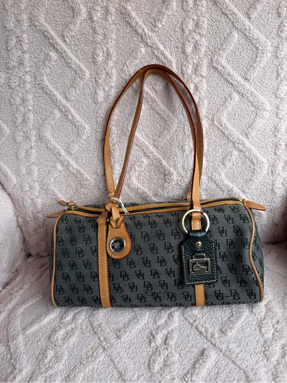 Dooney & Bourke Black Leather Keyring with Gold-Tone Logo Plate